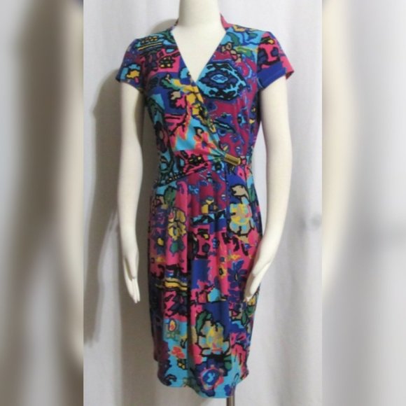 Ladies ELLEN TRACY Bold Color Faux Wrap Dress 8 - Picture 1 of 7